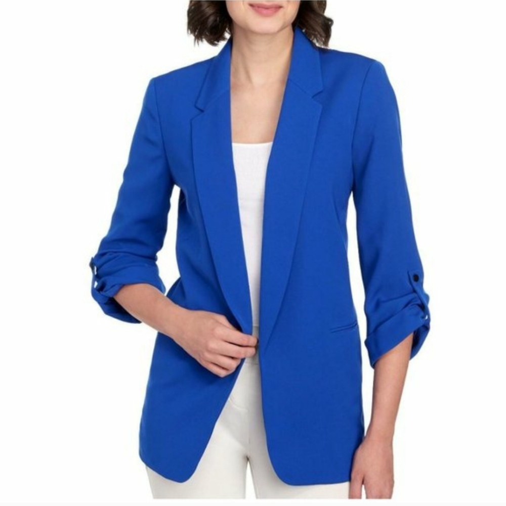 Nine West Women's Vibrant Royal Blue Open Front Relaxed Blazer Size Large